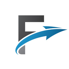 Blue and Black Uppercase Letter F Icon with an Arrow