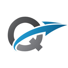 Blue and Black Uppercase Letter Q Icon with an Arrow