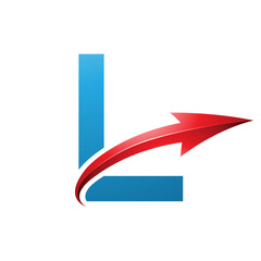 Blue and Red Uppercase Letter L Icon with a Glossy Arrow