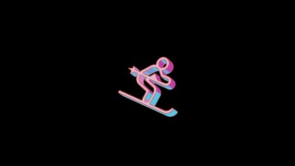 Bright skiing icon is jumping merrily. Retro style. Alpha channel black. Looped from frame 120 to 240, Alpha BW at the end