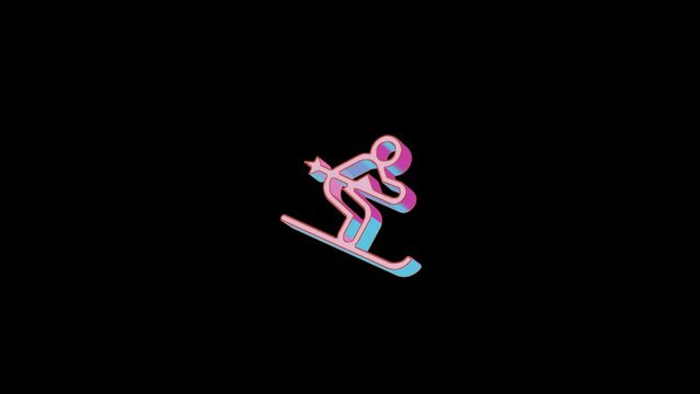 Bright skiing icon is jumping merrily. Retro style. Alpha channel black. Looped from frame 120 to 240, Alpha BW at the end