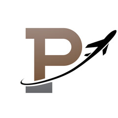 Brown and Black Antique Letter P Icon with an Airplane