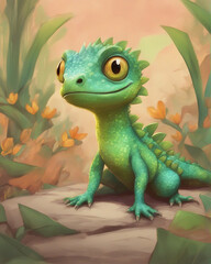Lizard baby cute cartoon character