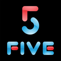 Colorful Glossy Number 5 Icon on a Black Background - Icon 5