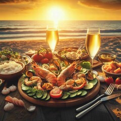 Dinner by the Beach: Seafood Feast at Sunset