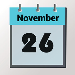 vector calendar page with date November 26, light colors