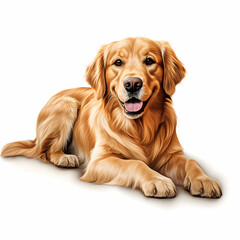 Golden retriever Dog lying down on the floor, Digital art, Isolated background, clean background , white background,  