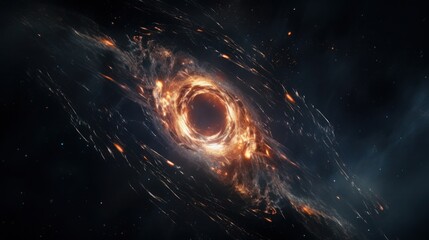 Huge black hole warps space. 5K realistic science fiction art - obrazy, fototapety, plakaty