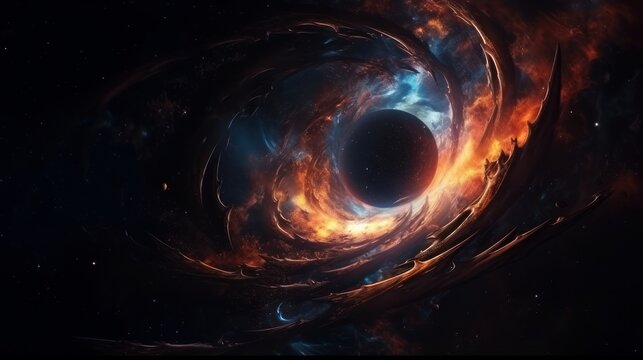 Huge black hole warps space. 5K realistic science fiction art