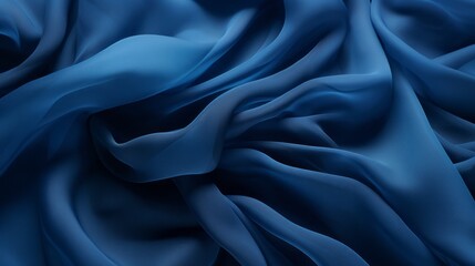Luxurious navy blue chiffon fabric background, silky wavy texture for your designs