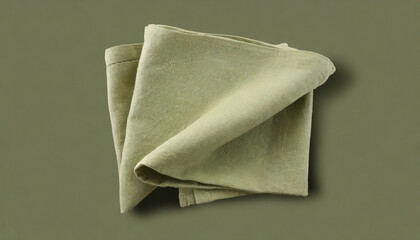 olive color folded cotton napkin isolated kitchen towel top view element for design