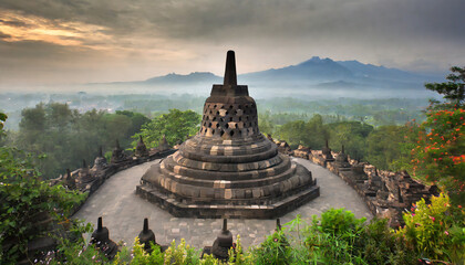 famous borobudur temple in mungkid indonesia natural - obrazy, fototapety, plakaty