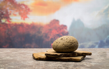 brown stones for the podium. natural stones with texture for product presentation.