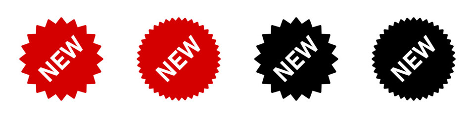 Basic Red and Black New Product or New Feature Sticker or Adhesive Tag Label Badge Symbol Sign Icon Set. Vector Image.