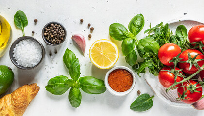healthy food background on white long banner format