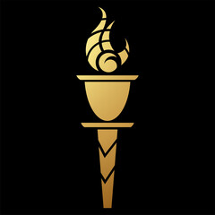 Gold Abstract Long Torch and Striped Fire Icon