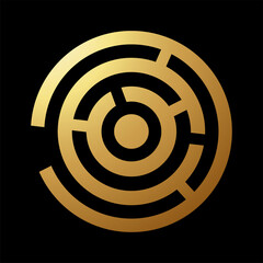 Gold Abstract Round Maze Shaped Icon with a Circle