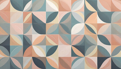 trendy seamless geometric background with circles in retro scandinavian style modern cover pattern graphic pattern of simple shapes in pastel colors abstract mosaic - obrazy, fototapety, plakaty
