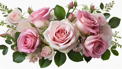 pink rose flowers in a floral arrangement isolated on white or transparent background