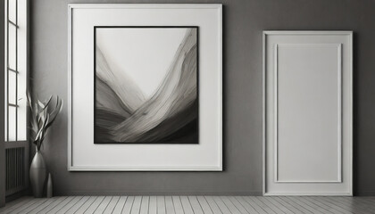 interior decor with abstract art frame on a wall