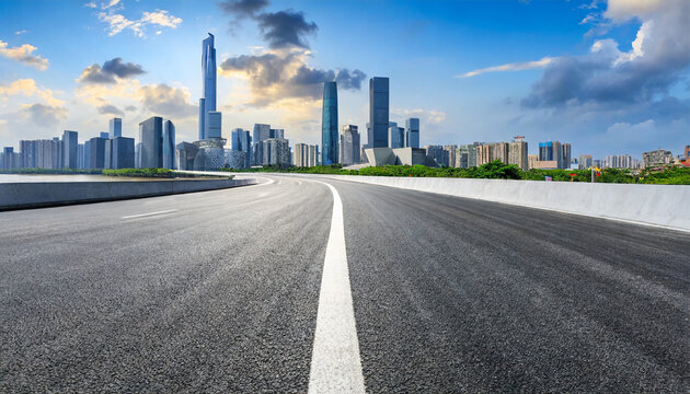 asphalt highway and city skyline with modern buildings scenery in guangzhou guangdong province china