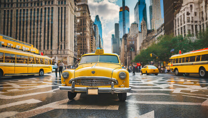 vintage yellow taxi in new york