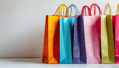 colorful shopping bag on white background copy space