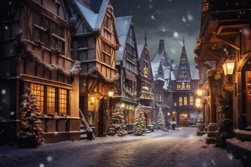 Fototapeta premium Picturesque scenes of Christmas Eve night, capturing the quiet anticipation and magic of the holiday. Perfect for festive and family-oriented themes.