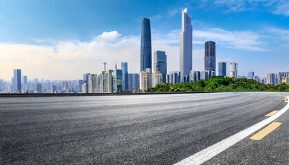 Fototapeta na wymiar race track road and city skyline with modern buildings scenery in guangzhou guangdong province china panoramic view