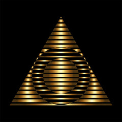 Gold Abstract Striped Triangle Shaped Icon with Circles