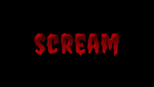 scream with a blood drop writing effect with lightning flashes with a greenscreen scream looping alpha 4k creapy helloween theme