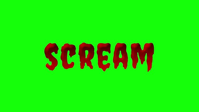 scream with a blood drop writing effect with lightning flashes with a greenscreen scream looping alpha 4k creapy helloween theme