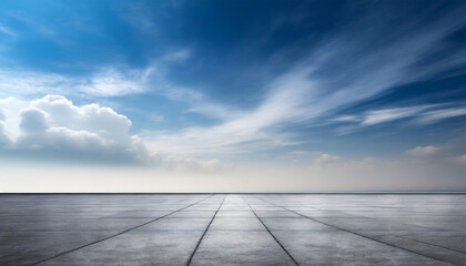 Fototapeta premium beautiful horizon blue sky with subtle clouds background and empty floor
