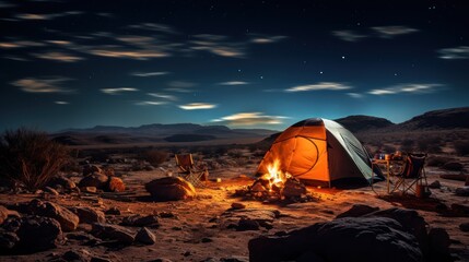 Experiencing the tranquility of a desert camp under a sky full of stars