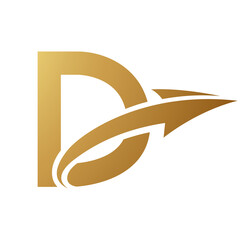 Gold Uppercase Letter D Icon with an Arrow