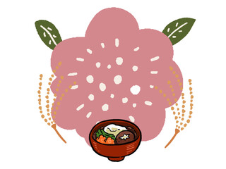 お雑煮　花バック　見出しイラスト	