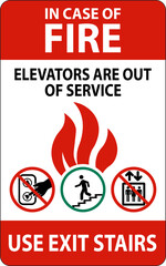 In Case Of Fire Sign Elevators Are Out of Service, Use Exit Stairs