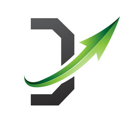 Green and Black Futuristic Letter D Icon with a Glossy Arrow