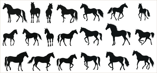 A silhouette of a running horse, black horse silhouette, vector illustration
