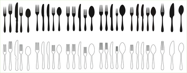 Cutlery silhouettes. Set of fork spoon and knife. restaurant business concept, vector illustration