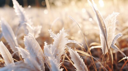 Delicate ice feathers on a frosty, early morning blade of grass.
