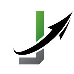 Green and Black Futuristic Letter J Icon with an Arrow