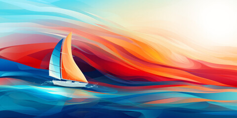 Abstract sailing concept with bright primary colours. 