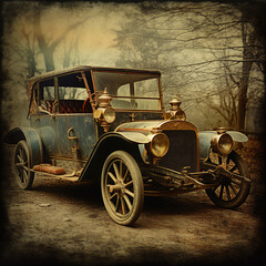 Fototapeta na wymiar Hand-Painted 19th-Century Ambrotype Car Photography with Ethereal Charm