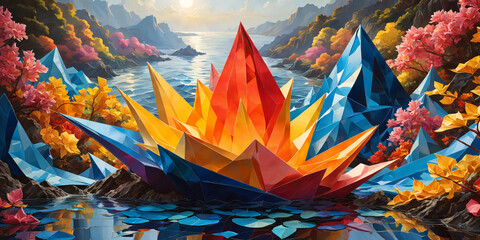 Origami papers landscapes are beautiful and creative paper art forms, abstract scenes of nature, such as forests, mountains, villages, towns, and rivers.  