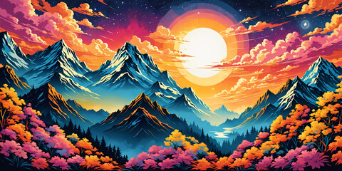 sunset in the mountains with clouds