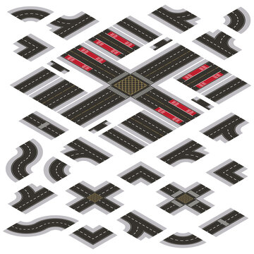 Isometric Dark Grey Main Street and Road Building Kit