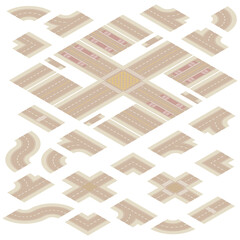Isometric Light Brown Main Street and Road Building Kit