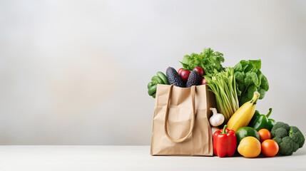 Fruits vegetables in paper bag background isolated.cut-out png.grocery