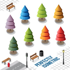 Isometric Trees Set 4 isolated on White